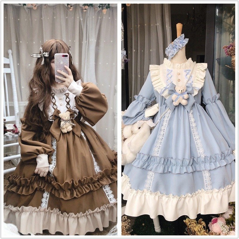 Japanese Gothic Lolita Dress Women Kawaii Bow Bear Lace Blue Dress Long Sleeve Princess Dress Halloween Costume Gift For Girls 5 Japanese Gothic Lolita Dress Women Kawaii Bow Bear Lace Blue Dress Long Sleeve Princess Dress Halloween Costume Gift For Girls 5